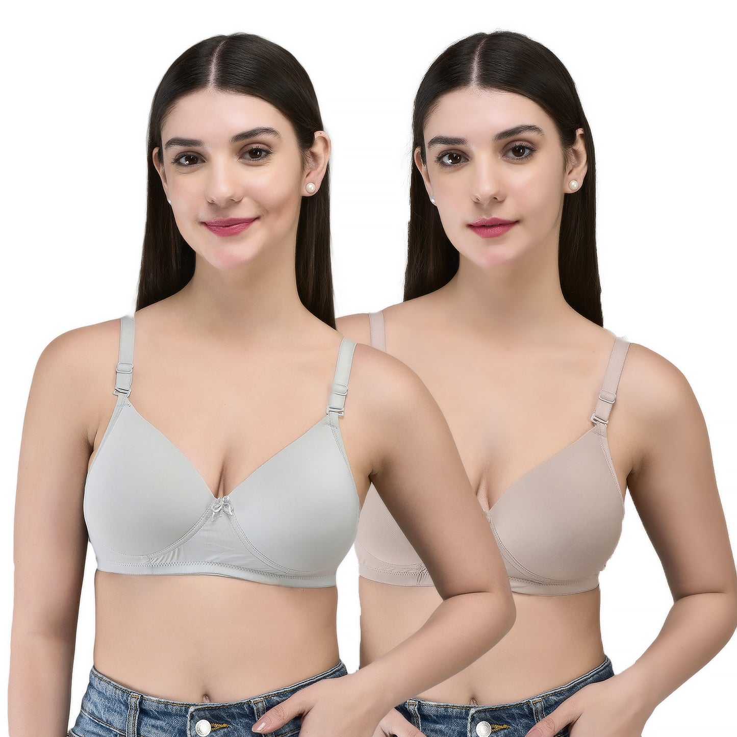 INKURV Padded T-Shirt Bra for Women Non Wired | Seamless| Soft Padded |Full Coverage Bra for Women with Detachable Straps| Supportive Everyday Comfort- Coolpad Combo of 2