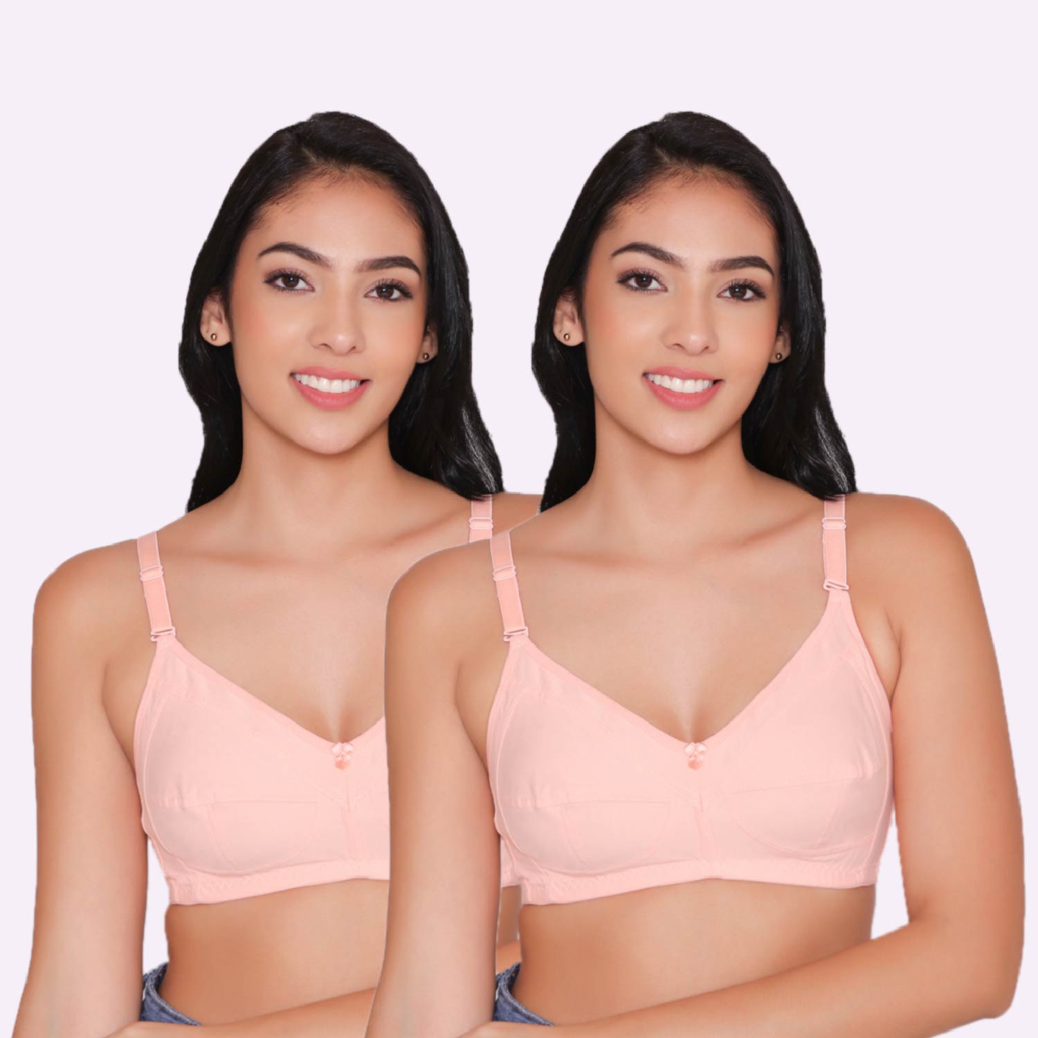 Buy Non-Padded Non-Wired Full Cup Bra in Peach Colour - Cotton