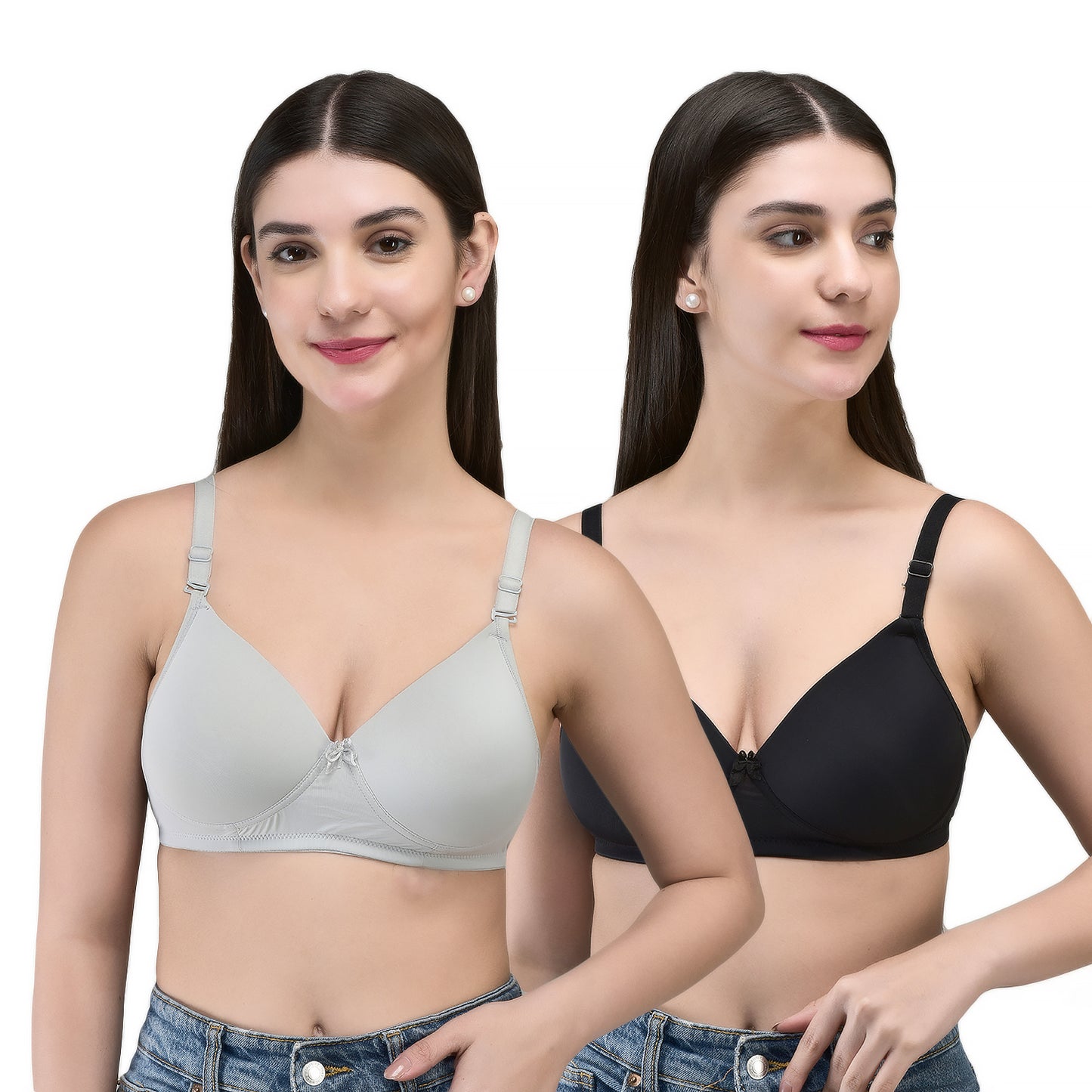INKURV Padded T-Shirt Bra for Women Non Wired | Seamless| Soft Padded |Full Coverage Bra for Women with Detachable Straps| Supportive Everyday Comfort- Coolpad Combo of 2