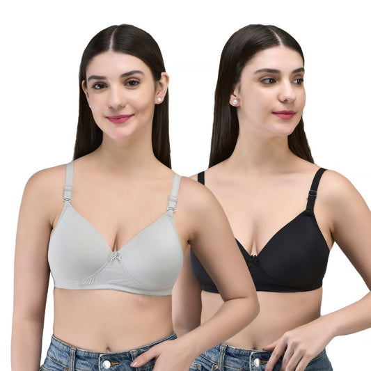 INKURV Padded T-Shirt Bra for Women Non Wired | Seamless| Soft Padded |Full Coverage Bra for Women with Detachable Straps| Supportive Everyday Comfort- Coolpad Combo of 2