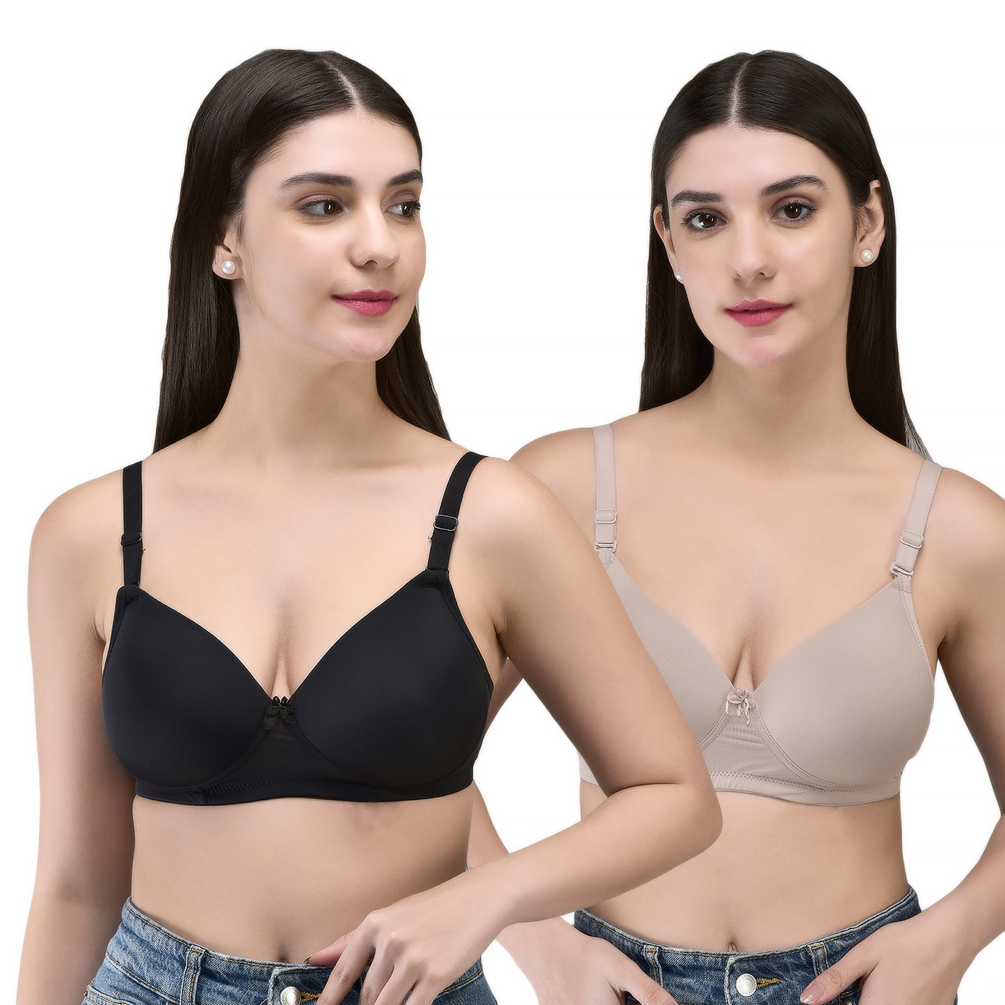 INKURV Padded T-Shirt Bra for Women Non Wired | Seamless| Soft Padded |Full Coverage Bra for Women with Detachable Straps| Supportive Everyday Comfort- Coolpad Combo of 2