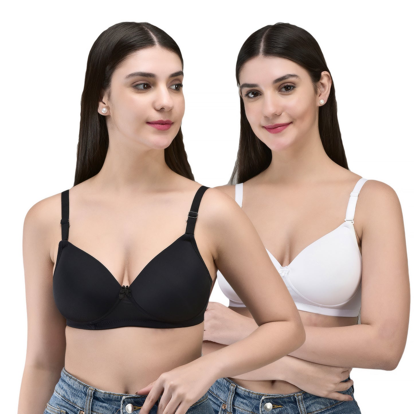 INKURV Padded T-Shirt Bra for Women Non Wired | Seamless| Soft Padded |Full Coverage Bra for Women with Detachable Straps| Supportive Everyday Comfort- Coolpad Combo of 2