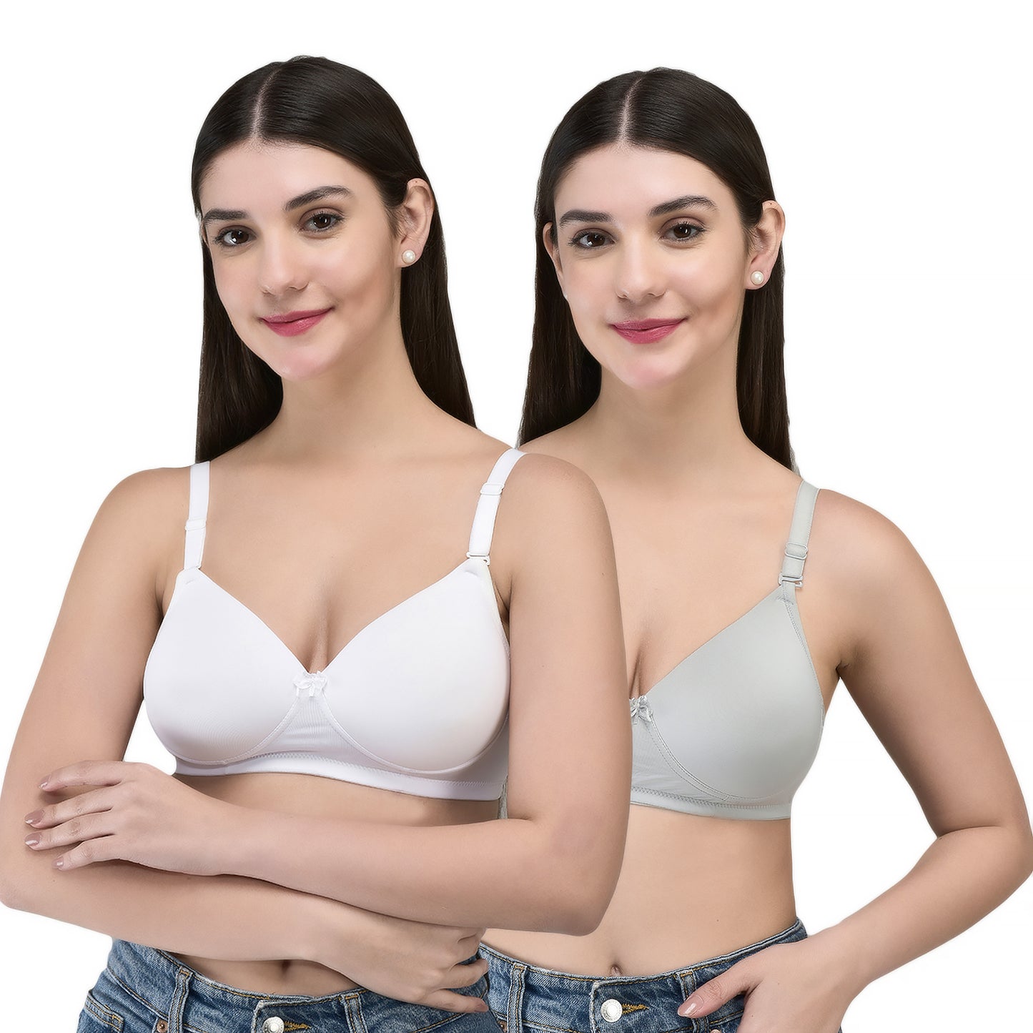 INKURV Padded T-Shirt Bra for Women Non Wired | Seamless| Soft Padded |Full Coverage Bra for Women with Detachable Straps| Supportive Everyday Comfort- Coolpad Combo of 2