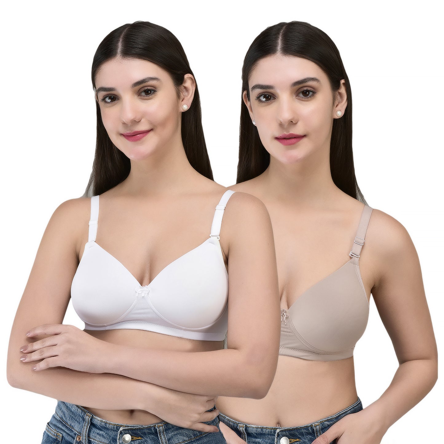 INKURV Padded T-Shirt Bra for Women Non Wired | Seamless| Soft Padded |Full Coverage Bra for Women with Detachable Straps| Supportive Everyday Comfort- Coolpad Combo of 2