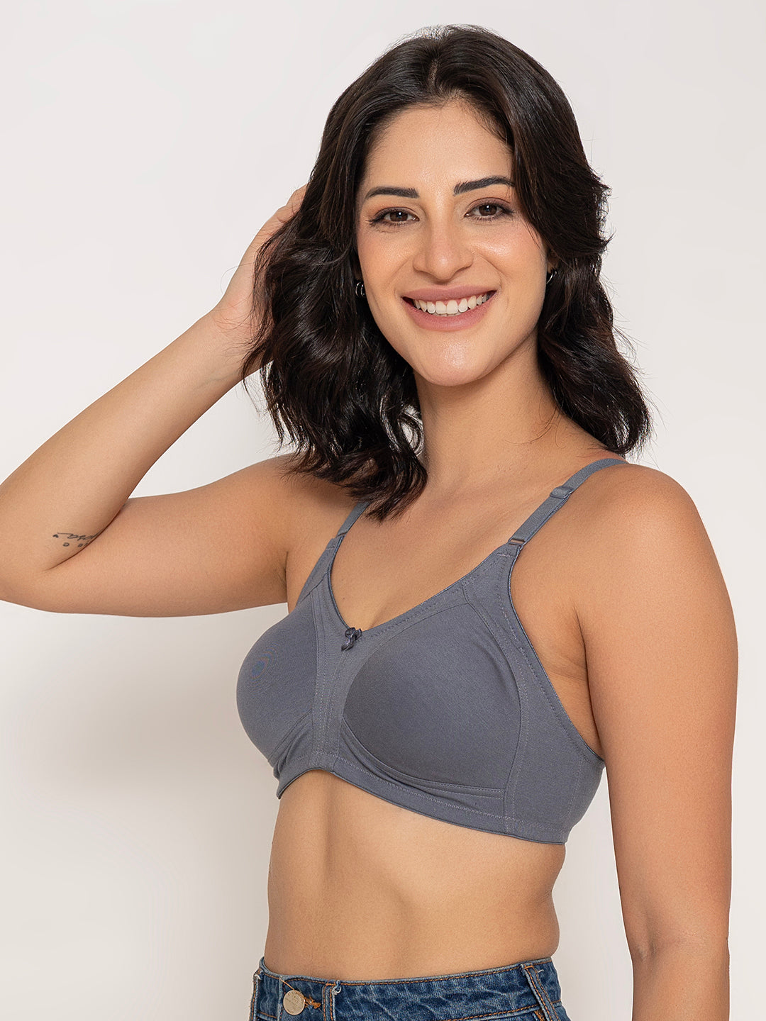 INKURV Seamless Non-Padded Bra for Women | Non-Wired Cotton Full Coverage T-Shirt Bra | Thin Adjustable Straps | Anti Sag Lift Up Support |Sage