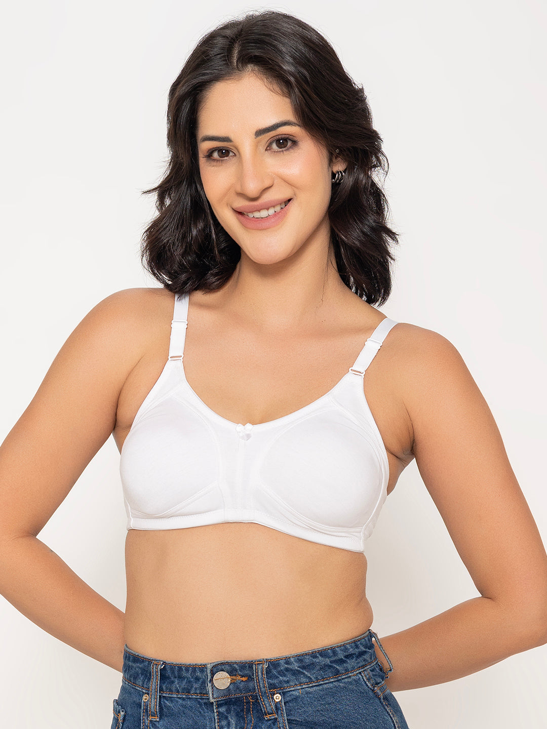 INKURV Seamless Non-Padded Bra for Women | Non-Wired Cotton Full Coverage T-Shirt Bra | Thin Adjustable Straps | Anti Sag Lift Up Support |Sage