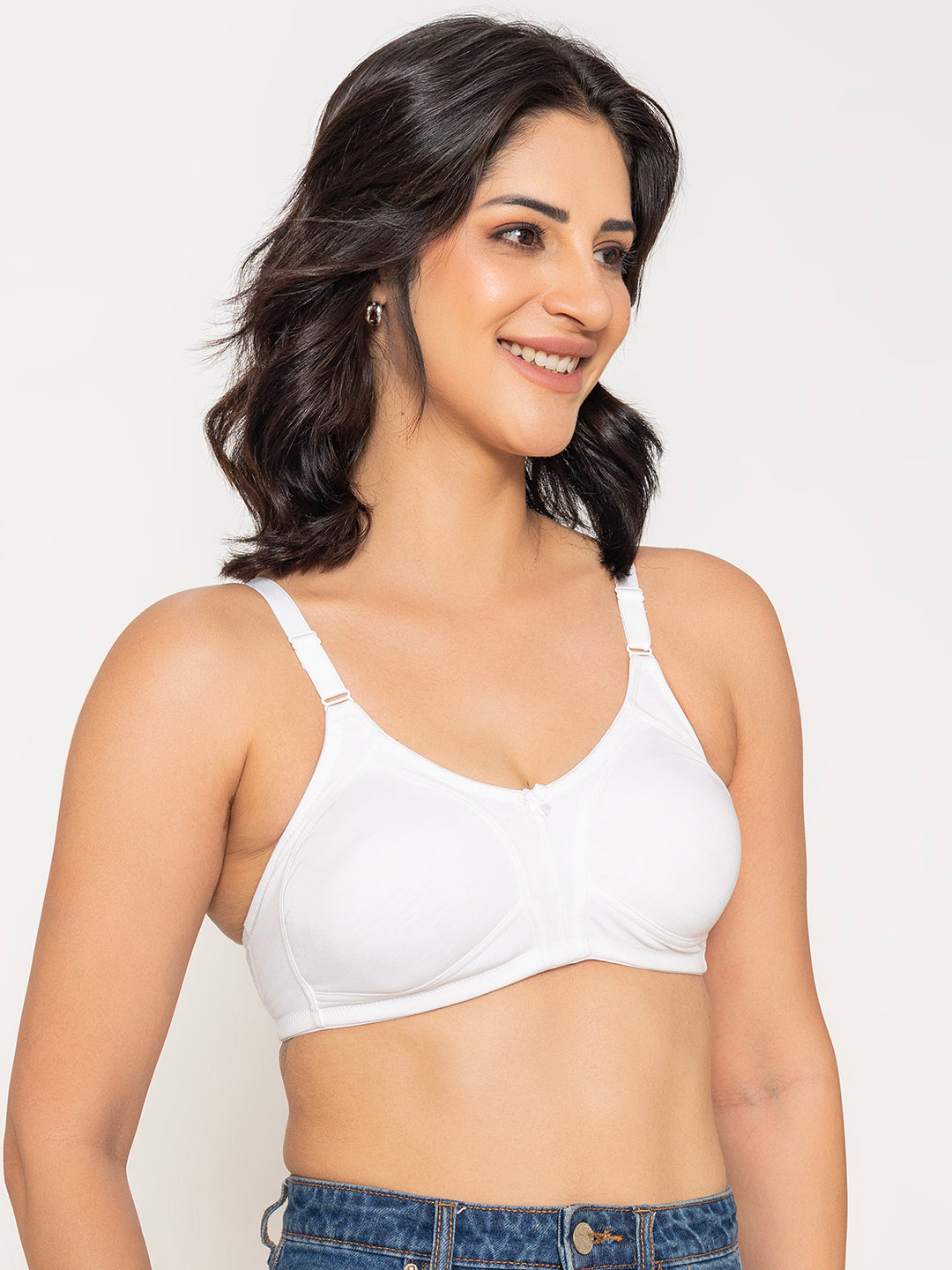 INKURV Seamless Non-Padded Bra for Women | Non-Wired Cotton Full Coverage T-Shirt Bra | Thin Adjustable Straps | Anti Sag Lift Up Support |Sage