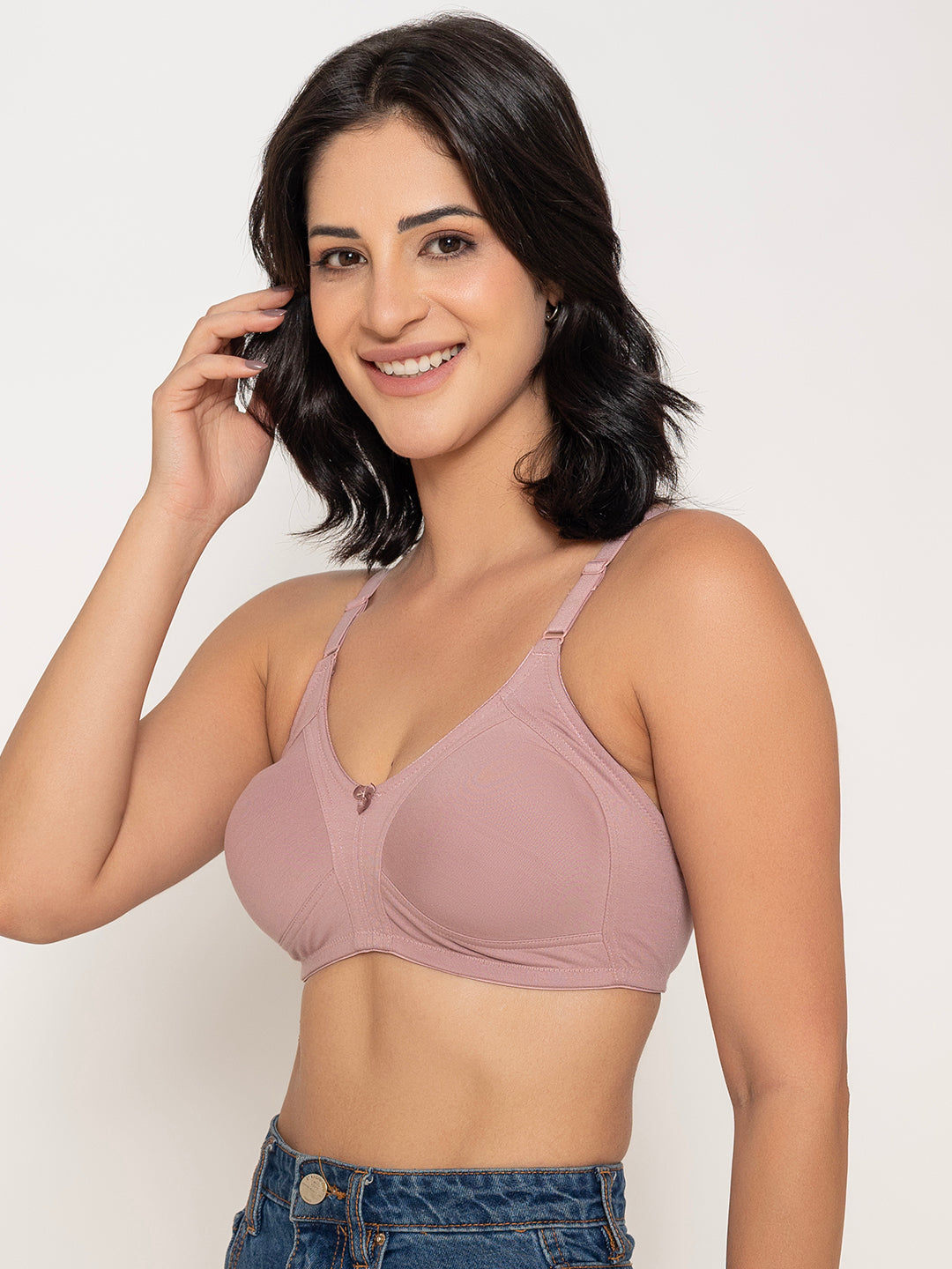 INKURV Seamless Non-Padded Bra for Women | Non-Wired Cotton Full Coverage T-Shirt Bra | Thin Adjustable Straps | Anti Sag Lift Up Support |Sage