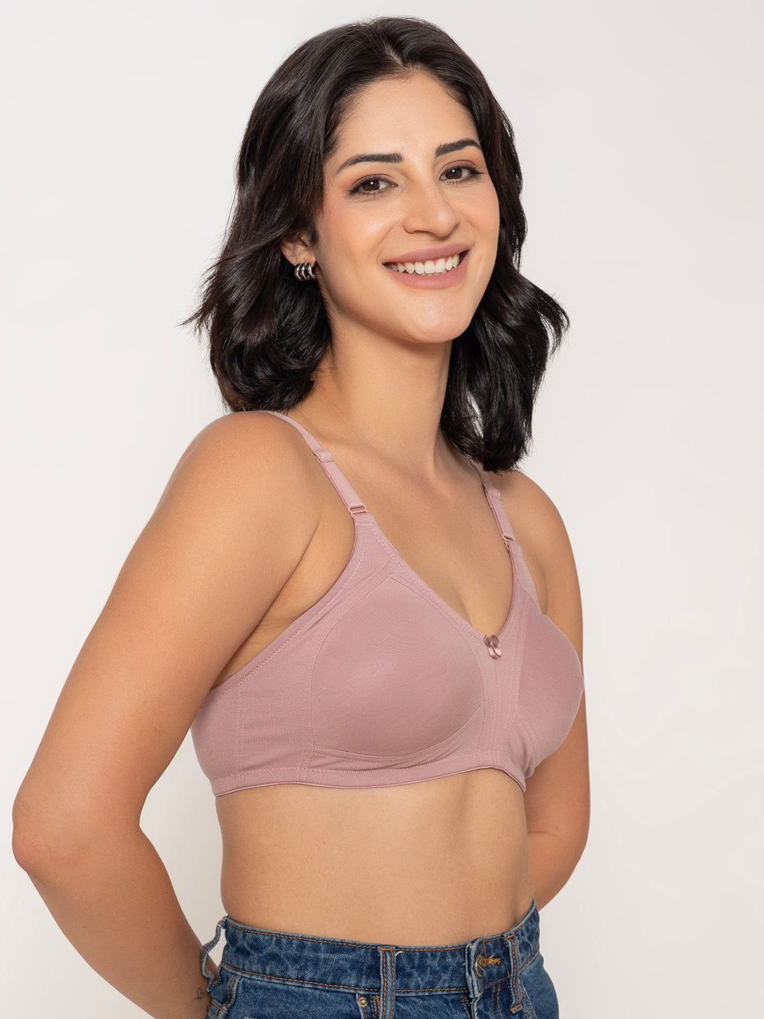 INKURV Seamless Non-Padded Bra for Women | Non-Wired Cotton Full Coverage T-Shirt Bra | Thin Adjustable Straps | Anti Sag Lift Up Support |Sage