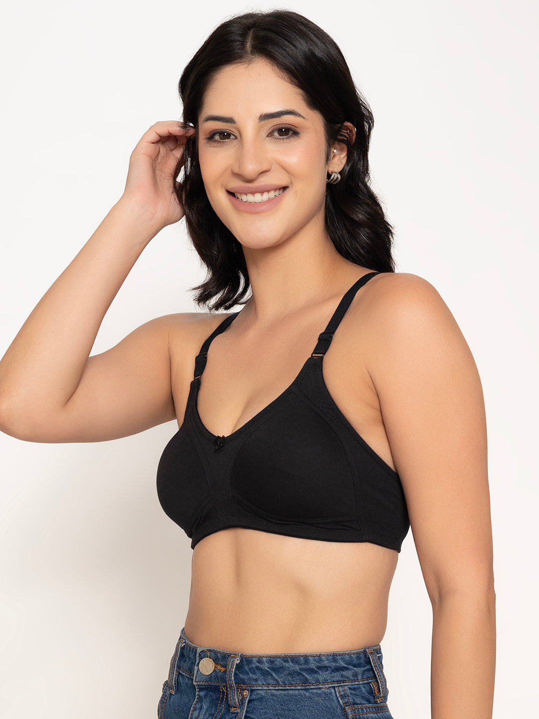 INKURV Seamless Non-Padded Bra for Women | Non-Wired Cotton Full Coverage T-Shirt Bra | Thin Adjustable Straps | Anti Sag Lift Up Support |Sage