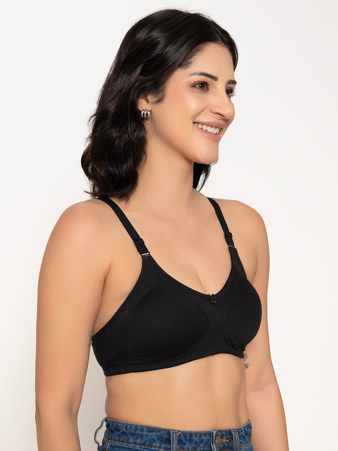 INKURV Seamless Non-Padded Bra for Women | Non-Wired Cotton Full Coverage T-Shirt Bra | Thin Adjustable Straps | Anti Sag Lift Up Support |Sage