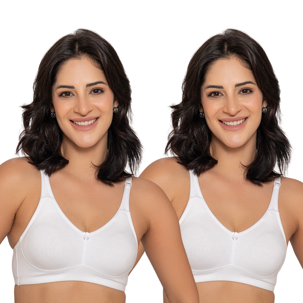 INKURV Seamless Non-Padded Bra for Women | Non-Wired Cotton Full Coverage T-Shirt Bra | Thin Adjustable Straps | Double Layered Cups | Anti Sag Lift Up Support | Luna Combo of 2