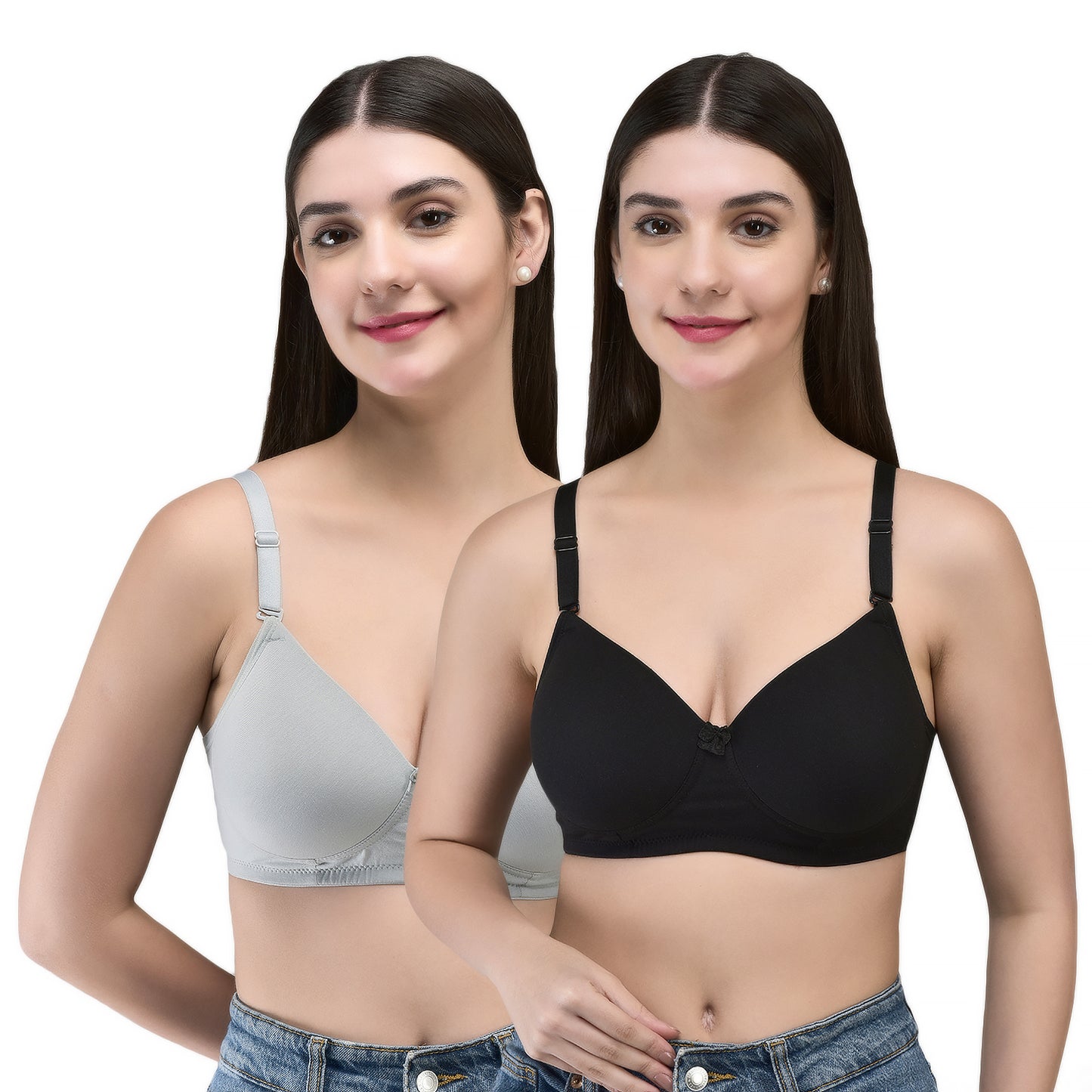 INKURV Cotton Lycra Seamless Bra for Women | Soft Padded Non Wired | Full Coverage Bra with Detachable Straps | Comfortable Everyday Padded Bra Women | ZAVIA (Combo of 2)