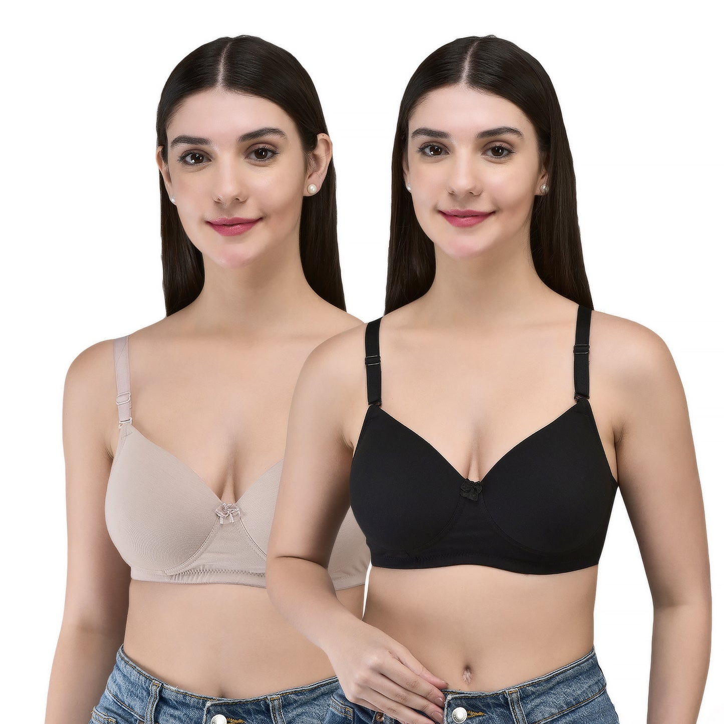 INKURV Cotton Lycra Seamless Bra for Women | Soft Padded Non Wired | Full Coverage Bra with Detachable Straps | Comfortable Everyday Padded Bra Women | ZAVIA (Combo of 2)