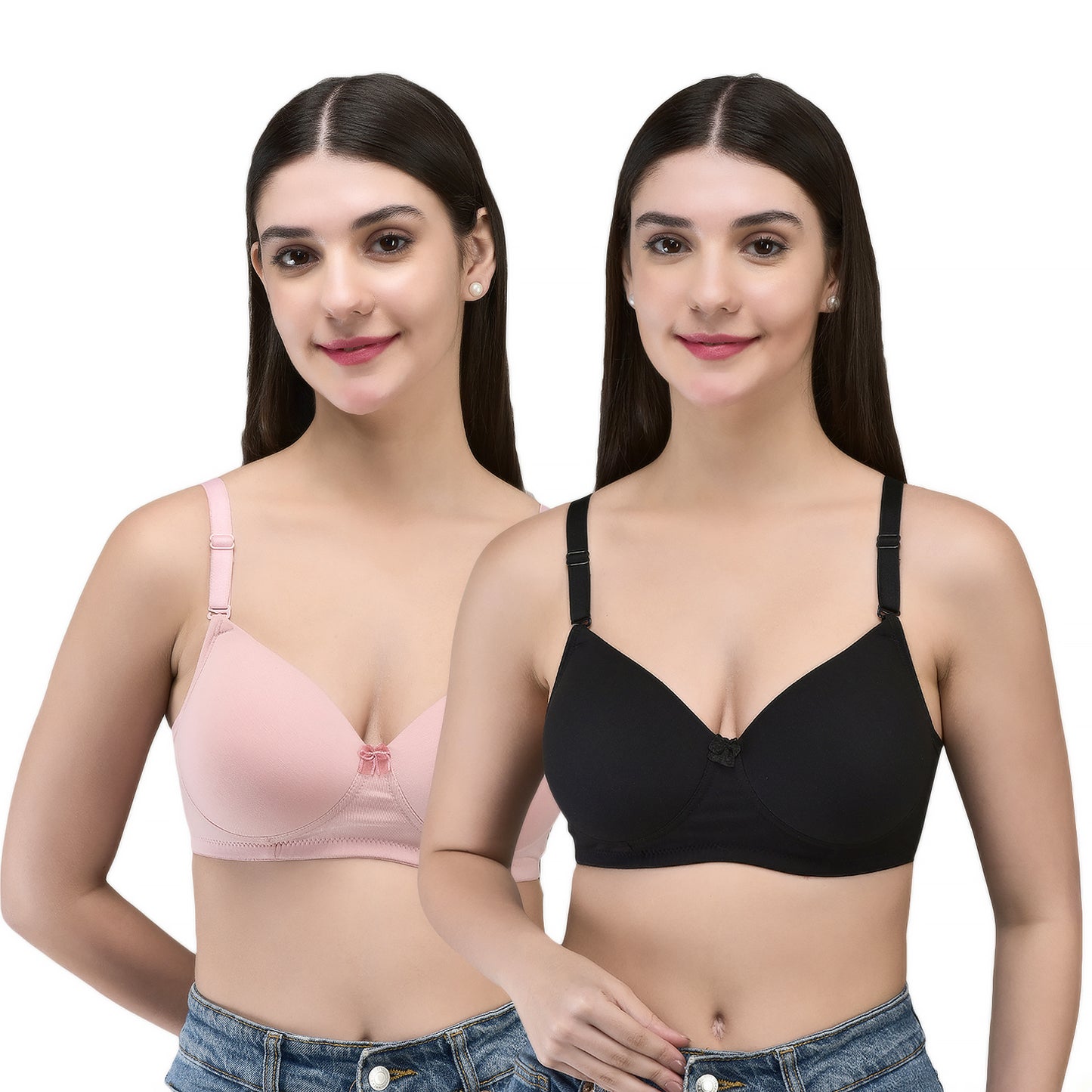 INKURV Cotton Lycra Seamless Bra for Women | Soft Padded Non Wired | Full Coverage Bra with Detachable Straps | Comfortable Everyday Padded Bra Women | ZAVIA (Combo of 2)
