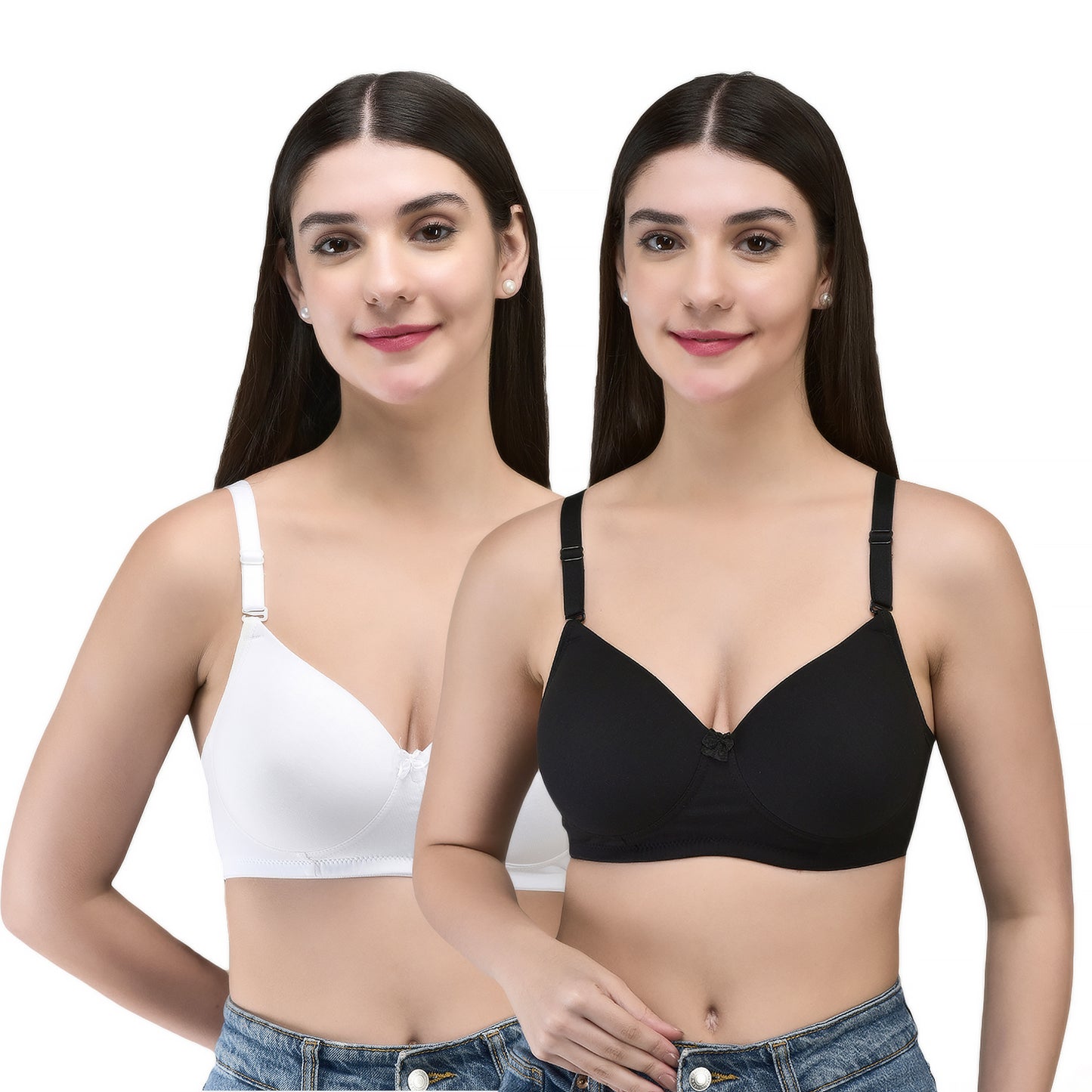 INKURV Cotton Lycra Seamless Bra for Women | Soft Padded Non Wired | Full Coverage Bra with Detachable Straps | Comfortable Everyday Padded Bra Women | ZAVIA (Combo of 2)