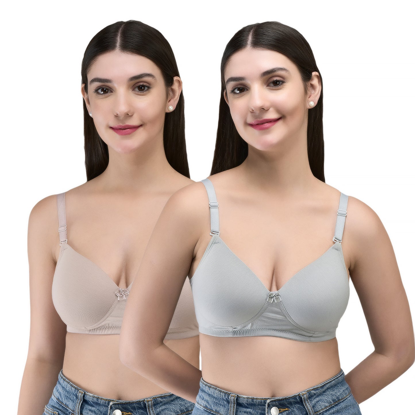 INKURV Cotton Lycra Seamless Bra for Women | Soft Padded Non Wired | Full Coverage Bra with Detachable Straps | Comfortable Everyday Padded Bra Women | ZAVIA (Combo of 2)