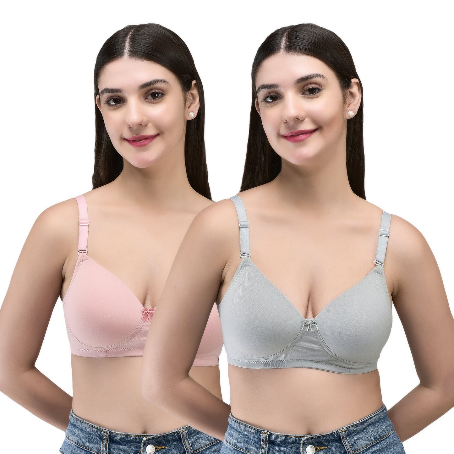 INKURV Cotton Lycra Seamless Bra for Women | Soft Padded Non Wired | Full Coverage Bra with Detachable Straps | Comfortable Everyday Padded Bra Women | ZAVIA (Combo of 2)