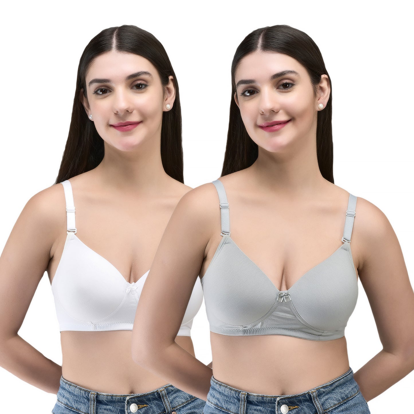 INKURV Cotton Lycra Seamless Bra for Women | Soft Padded Non Wired | Full Coverage Bra with Detachable Straps | Comfortable Everyday Padded Bra Women | ZAVIA (Combo of 2)