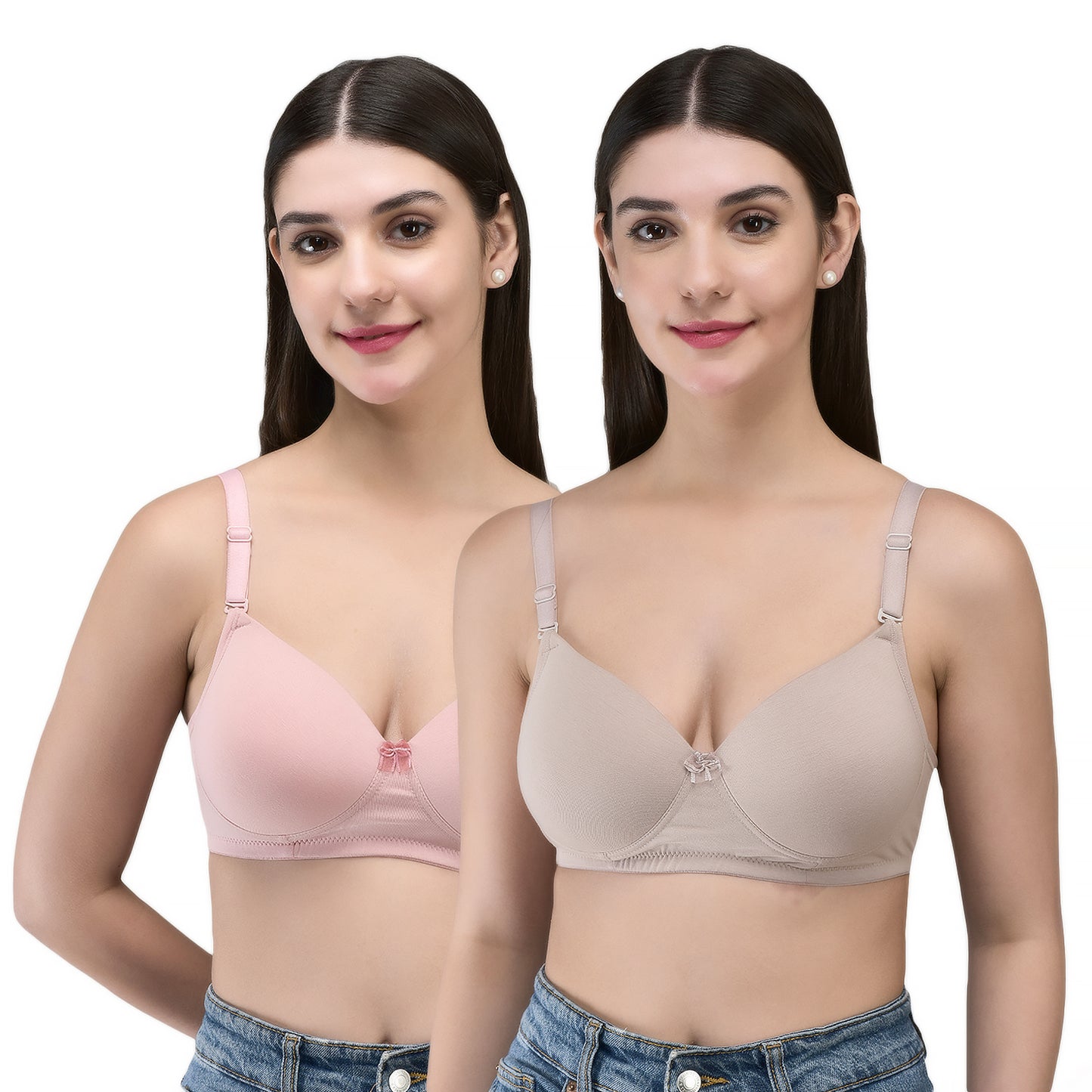 INKURV Cotton Lycra Seamless Bra for Women | Soft Padded Non Wired | Full Coverage Bra with Detachable Straps | Comfortable Everyday Padded Bra Women | ZAVIA (Combo of 2)