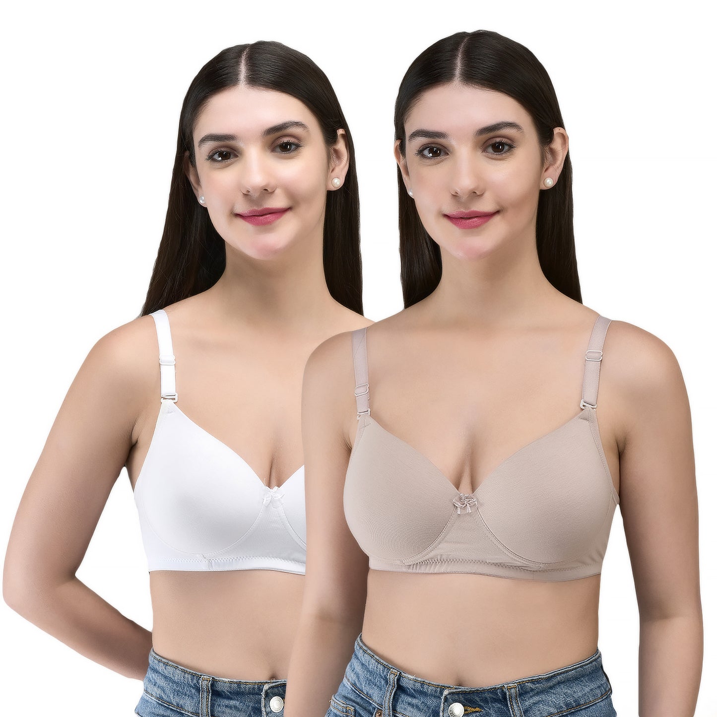 INKURV Cotton Lycra Seamless Bra for Women | Soft Padded Non Wired | Full Coverage Bra with Detachable Straps | Comfortable Everyday Padded Bra Women | ZAVIA (Combo of 2)