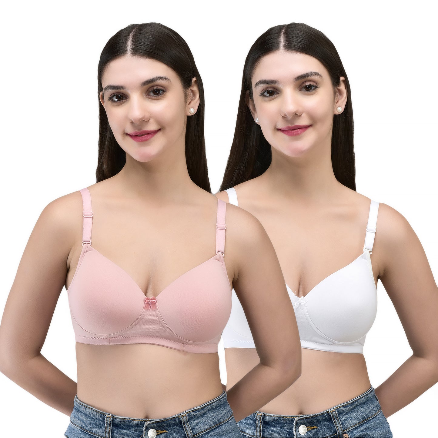 INKURV Cotton Lycra Seamless Bra for Women | Soft Padded Non Wired | Full Coverage Bra with Detachable Straps | Comfortable Everyday Padded Bra Women | ZAVIA (Combo of 2)