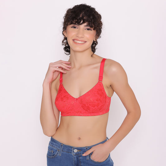 INKURV Non Padded Non Wired Floral Net Bra with Full Coverage