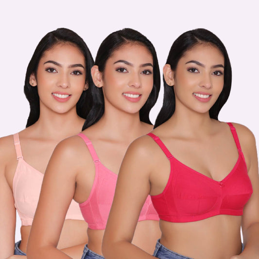 Women's Non Padded Non Wired Full Coverage Bra with No Spillage (Pack of 3)-ELSA INKURV