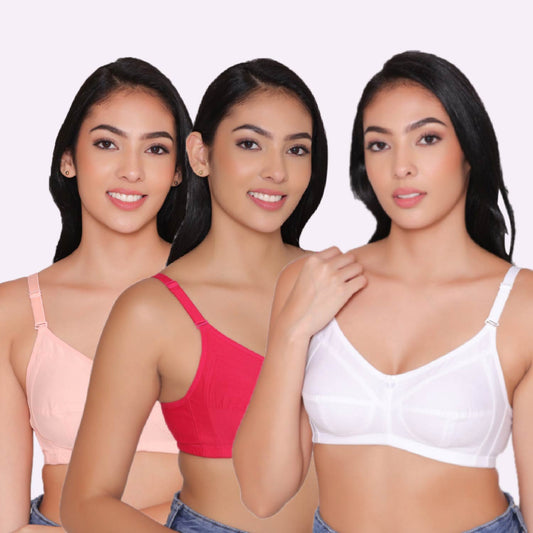 Women's Non Padded Non Wired Full Coverage Bra with No Spillage (Pack of 3)-ELSA INKURV