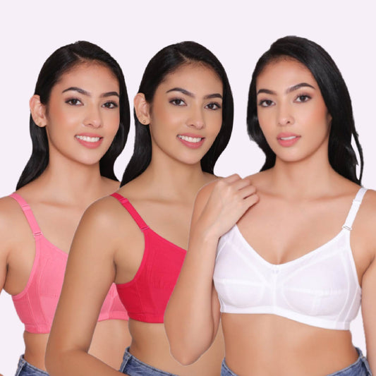Women's Non Padded Non Wired Full Coverage Bra with No Spillage (Pack of 3)-ELSA INKURV