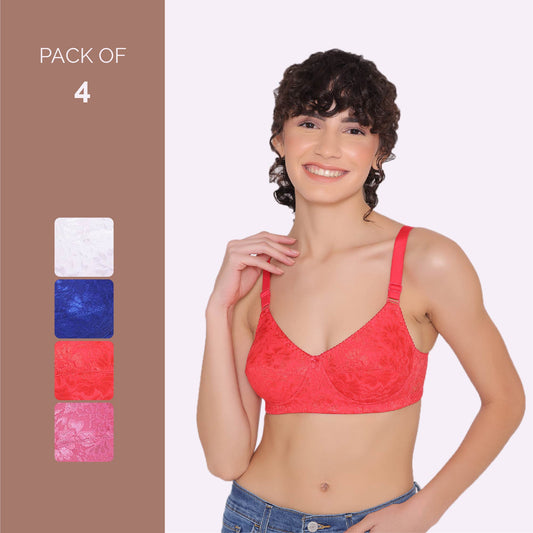 Women's Non Padded Full Coverage Full Net Bra (Pack of 4)-Erin INKURV | 20% Off on Our Exclusive Range of Bras and Active Wear