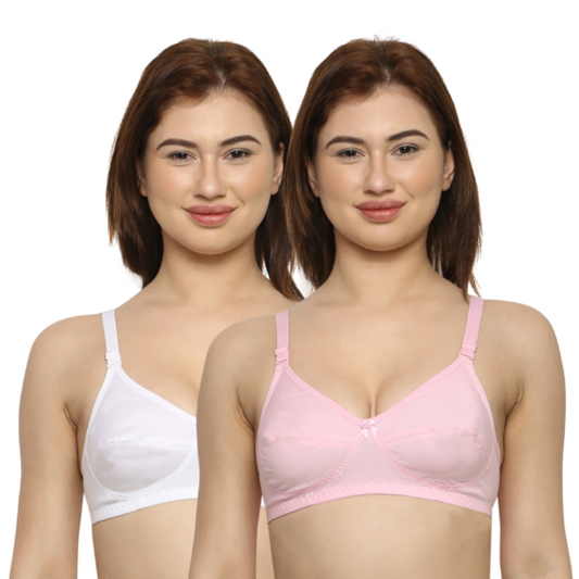 Women's Non Padded Non Wired Full Coverage Bra Cotton (Pack of 2)-IVY INKURV