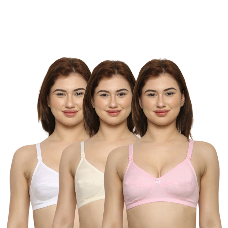 Women's Non Padded Non Wired Full Coverage Bra Cotton (Pack of 3)-IVY INKURV