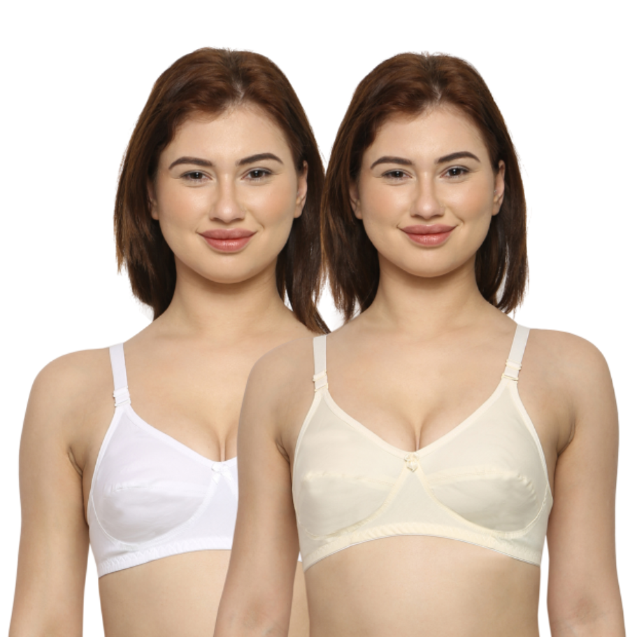 Women's Non Padded Non Wired Full Coverage Bra Cotton (Pack of 2)-IVY INKURV