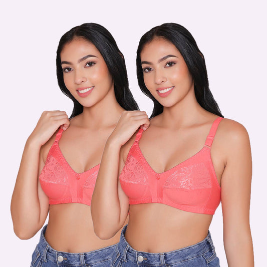 Half Net Non Padded Non Wired Full Coverage Bra (Pack of 2)-IRIS INKURV | 20% Off on Our Exclusive Range of Bra,Shapewear & Sports Bra