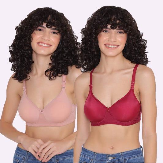 Women's Padded and Non Wired Full Coverage T-Shirt Bra (Pack of 2)-LILY INKURV