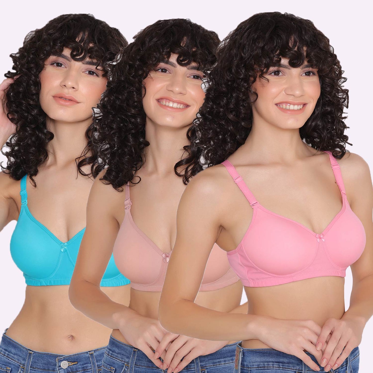 Women's Padded and Non Wired Full Coverage T-Shirt Bra (Pack of 3)-LILY INKURV