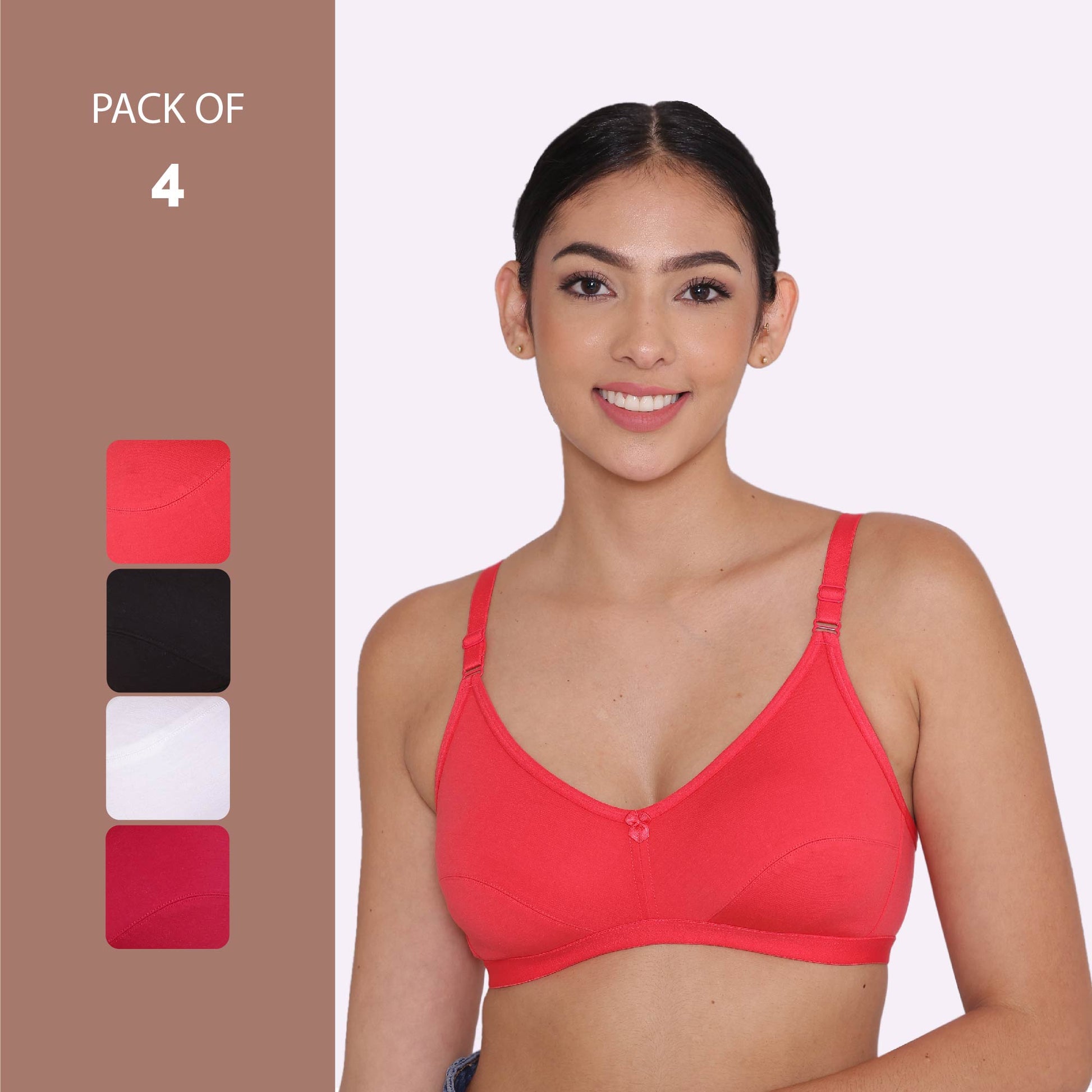 Women's Non Padded Non-Wired Regular Bra-PARIS Combo of 4 INKURV | Bras and Active Wear