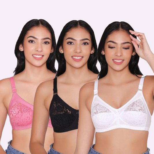 Women's Non Padded Full Coverage Net Bra (Pack of 3)-Thea INKURV | Bras and Active Wear