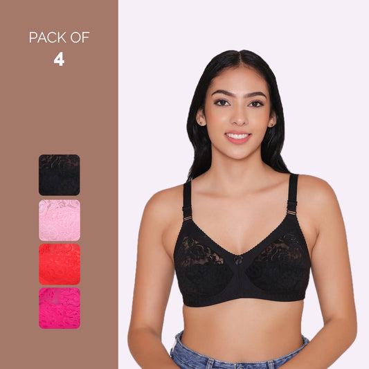 Women's Non Padded Full Coverage Net Bra (Pack of 4)-Thea INKURV | Bras and Active Wear