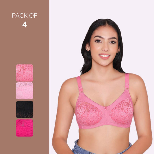 Women's Non Padded Full Coverage Net Bra (Pack of 4)-Thea INKURV | Bras and Active Wear