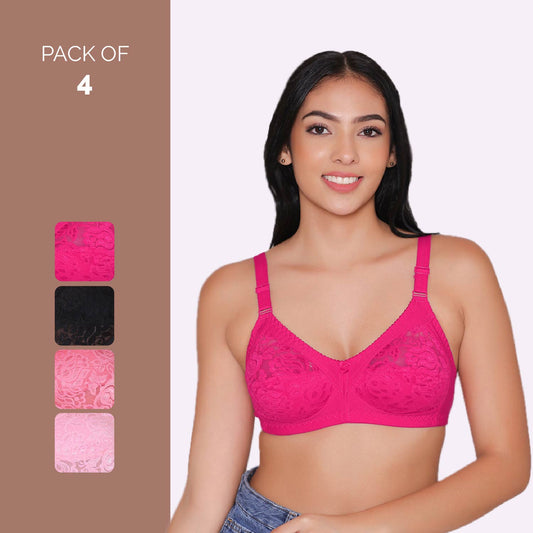 Women's Non Padded Full Coverage Net Bra (Pack of 4)-Thea INKURV | Bras and Active Wear