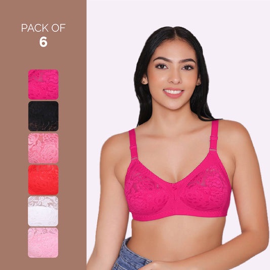 Women's Non Padded Full Coverage Net Bra (Pack of 6)-Thea INKURV | Bras and Active Wear