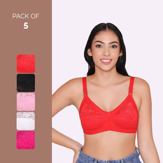 Women's Non Padded Full Coverage Net Bra (Pack of 5)-Thea INKURV | Bras and Active Wear