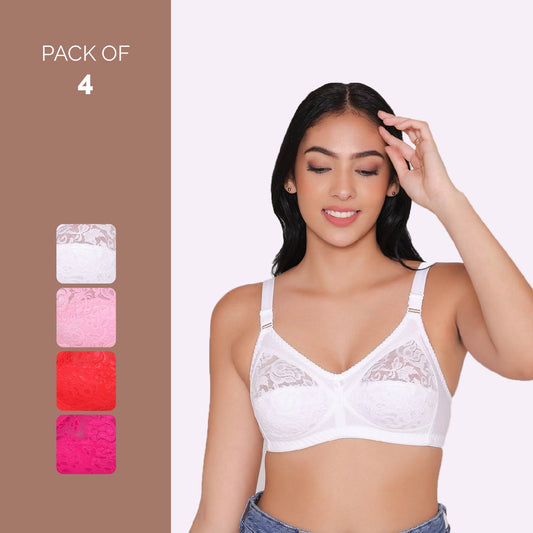 Women's Non Padded Full Coverage Net Bra (Pack of 4)-Thea INKURV | Bras and Active Wear