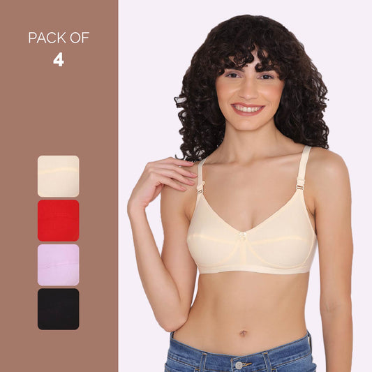 Women's Non Padded Non-Wired Regular Bra (Pack of 4)-ZOE INKURV