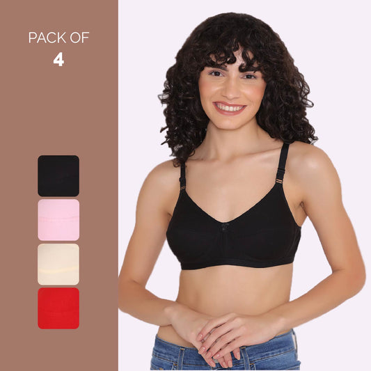 Women's Non Padded Non-Wired Regular Bra (Pack of 4)-ZOE INKURV