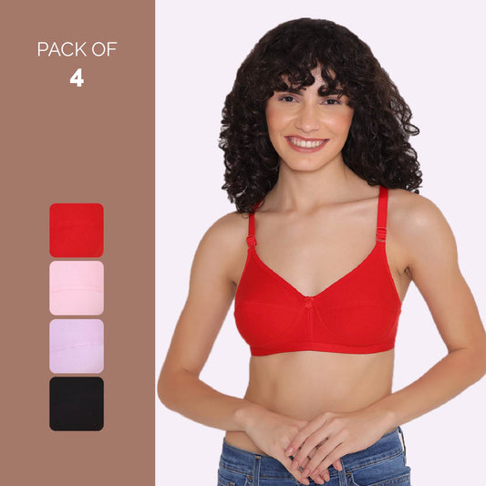 Women's Non Padded Non-Wired Regular Bra (Pack of 4)-ZOE INKURV