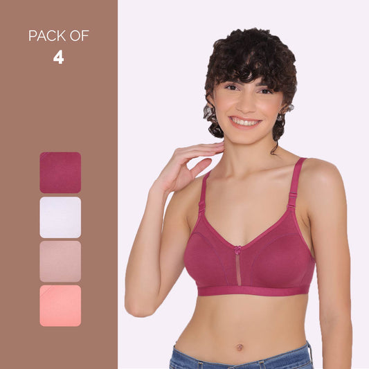 Women's Non Padded Non-Wired Regular Bra-VEGAS COMBO OF 4 INKURV | Bras and Active Wear
