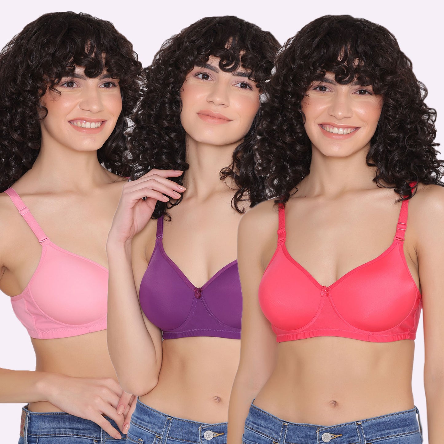 Women's Padded and Non Wired Full Coverage T-Shirt Bra (Pack of 3)-LILY INKURV